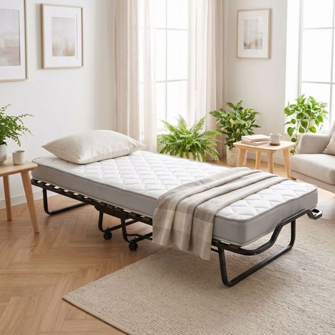 Talamo Italia - Cama plegable Dpava, Cama plegable que ahorra espacio con 15 somier, Funda incluida, 100% Made in Italy, 80x200h40 cm, Colchón viscoelástico incluido (1/5)