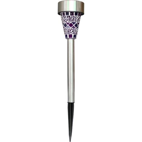 Lámpara solar impermeable para jardín, apta para uso exterior, con diseño de mosaico LED y luz nocturna decorativa (mini lámpara de mosaico de acero inoxidable morado, lámpara solar para jardín). (1/5)