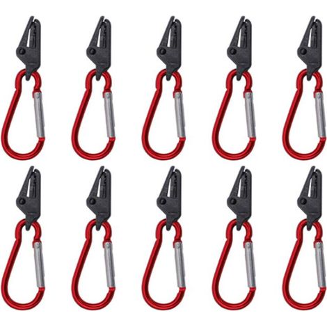 Clip pour voile d'ombrage, clip pour bâche, 10 pinces crocodiles noires, 10 mousquetons rouges