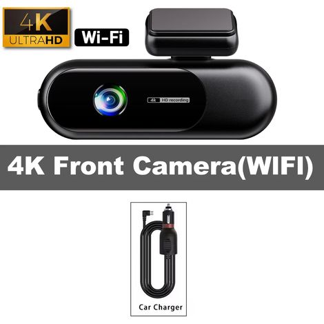 (Carte SD 128 Go, caméra frontale 4K) Caméra embarquée de voiture avec WiFi, double affichage 4K+1080P. (1/5)