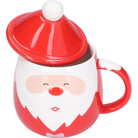Tasse à café en céramique de 450ml avec couvercle et cuillère - Idéal pour Noël et la maison