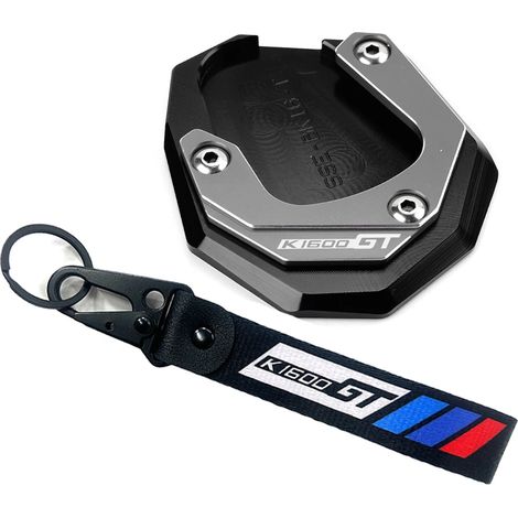 (1 jeu gris - K1600GT) Compatible avec BMW K1600B, K1600GT et K1600GTL (2017-2023) (non compatible avec les modèles 2011-2016) Béquille latérale de moto CNC avec extension et porte-clés maxpower (1/4)