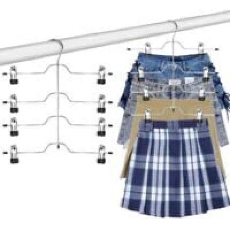 2 Stück Hosenbügel mit Clips, 4-stufiger platzsparender Kleiderbügel aus Metall, verschiebbarer Hosenständer für Hosen, Röcke, Jeans, Handtücher, Shorts