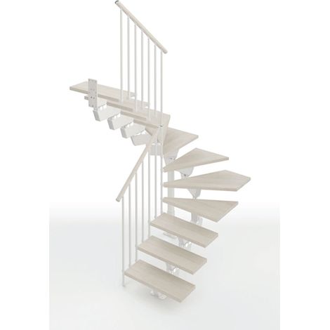 gewundene Treppe aus Naturholz und silbergrauem Metall, Breite 85cm, 11 Stufen + Podest - KNOCK95U/SGMNAT-11