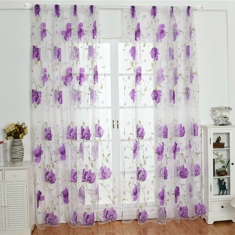 Rideaux en tulle, fenêtre, broderie vintage, foulard en voile, panneaux de fenêtre transparents violets (1/5)