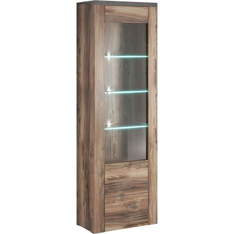 Estantería Salelbo 102, Nuez, Cerrable, Con puertas, Aglomerado laminado, Vidrio, Número de puertas: 1, Número de cajones: 0, 206x65x37cm (1/5)