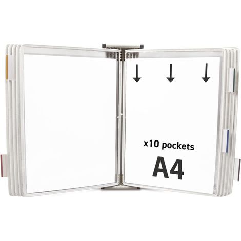 Djois 414102 - Sistema di visualizzazione a parete in metallo Tarifold, A4, 10 tasche, bianco, 1 pezzo, protegge e organizza documenti, accesso immediato, espandibile, ecologico (1/5)
