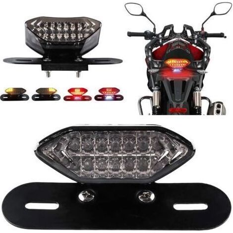 Feux arrière à LED pour moto – 20 LED haute luminosité – Étanche IPX6 – Feu de freinage et clignotants – Support plaque d'immatriculation - 20LED (1/5)