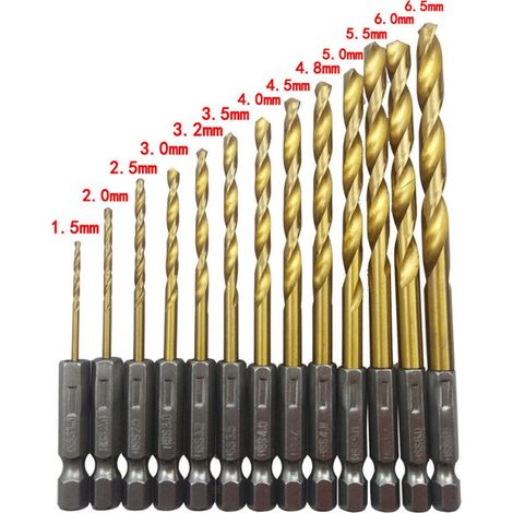 Foret Hss - 13 Pièces - Diamètre 1,5 mm à 6,5 mm - Tige Hexagonale 6,35 mm - Pour Perceuse Sans Fil - Lot Complet