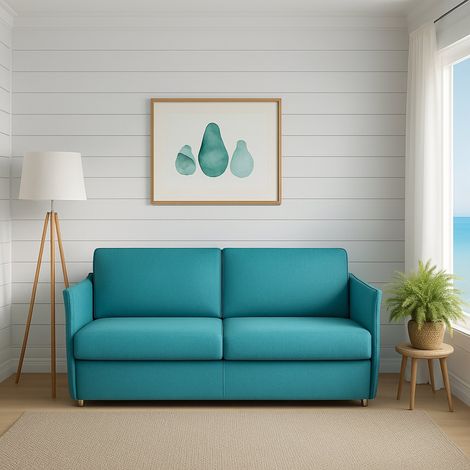 Divano Fisso 2 Posti Monleale, Sfoderabile, Idrorepellente Made in Italy, Lavabile, 160x95x90h cm Azzurro (1/4)