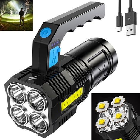 10000 Lumens Flashlight - USB Rechargeable - 4 LEDs - Zoom Function - Side Light - IP44 Waterproof - 2000mAh Battery - 4 Modes - Suitable for Outdoors and Emergencies (1/5)