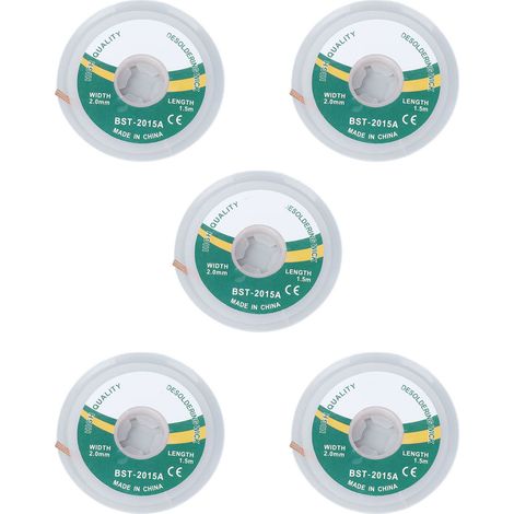 Lot de 5 mèches à dessouder tressées en alliage de cuivre, non nettoyantes, pour absorber les soudures de 1,5 à 3,5 mm. (1/5)
