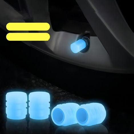 Fluoreszierende, leuchtende Reifenventilkappe, im Dunkeln leuchtende Ventilkappe für Auto, Fahrrad, Motorrad - Blau, 4er-Pack, kompatibel mit den meisten Reifen. (1/5)