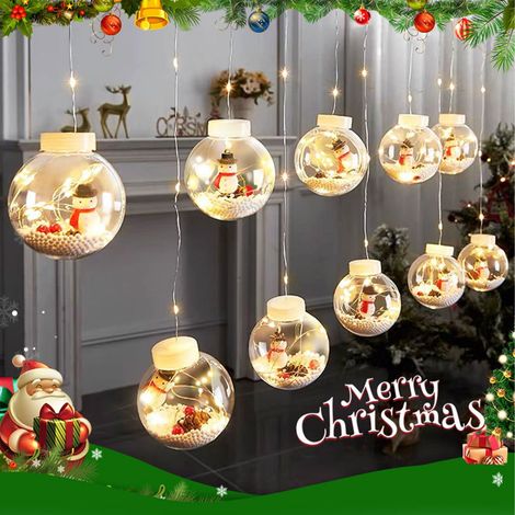 Boule Lumineuse De Noël - Guirlande À Fil De Cuivre Avec Led - Décoration De Fenêtre Ou D'Arbre De Noël - 10 Pièces - Blanc (1/5)