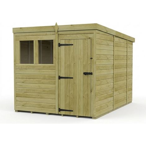 7ft x 10ft Pent Garden Shed Single Door With Windows - Pressure Treated Timber - L213 x W305 x H210 cm - Natural