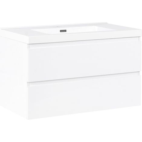 Mueble de baño suspendido con lavabo frente de MDF 2 cajones 90 x 50 cm blanco Tota (1/5)
