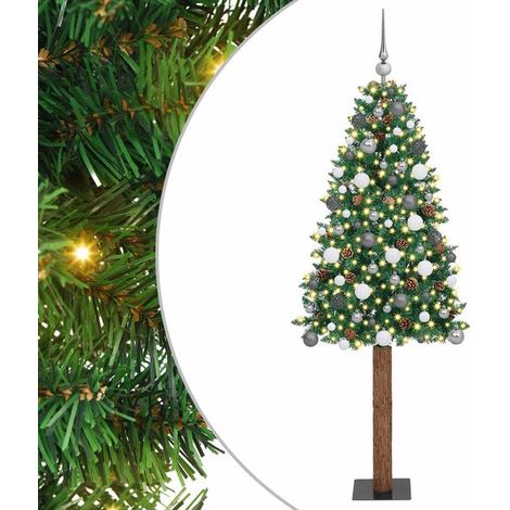 Sapin de Noël vert et élancé, 210 cm, en PVC et bois de pin massif. (1/5)