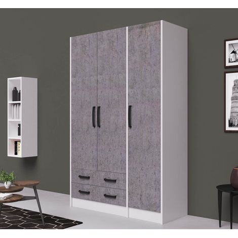 Armadio Legno Colore Cemento 3 Ante 2 Cassetti Dimensioni cm 135x 52 x h. 210