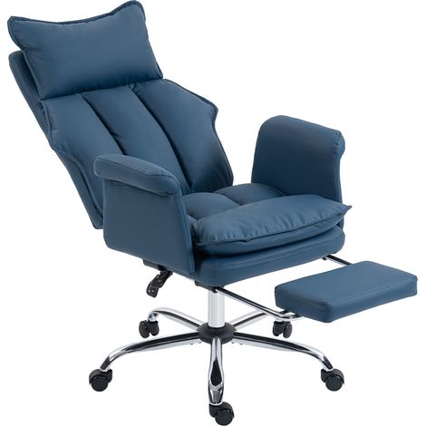 HOMCOM silla de escritorio giratoria con reposapiés, respaldo reclinable y alto, acolchado grueso, tapizada en cuero sintético, altura ajustable