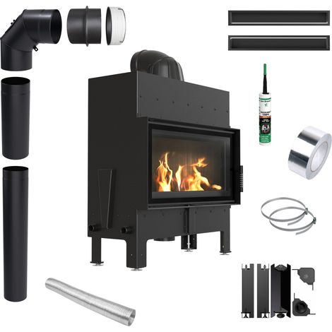 Kamineinsatz KRATKI FLOKI 12kW Ø200 schwarz mit Schließung Montageset (1/5)