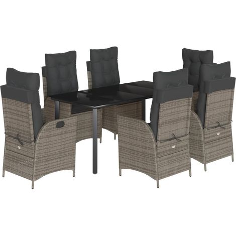 Maison Exclusive - 7-tlg. Garten-Essgruppe mit Kissen Grau Poly R