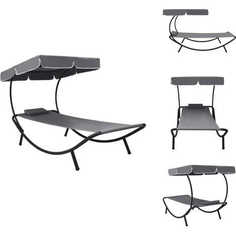 Sonnenliege mit Sonnendach & Kissen Grau - Sonnenliege - Gartenliege - Outdoor Möbel - Lounge Chair - Poolside Furniture (1/5)