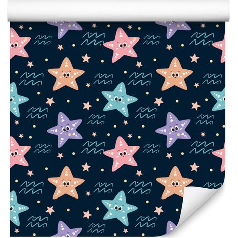 Carta da parati con stelle marine, blu navy e turchese, per soggiorno e camera da letto, 50x1000 cm. (1/5)