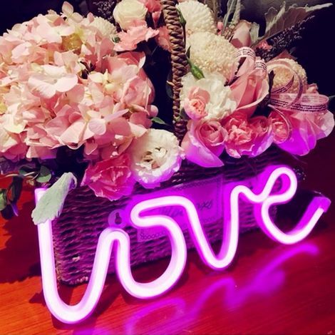 Néon Love Signs Light LED Amour Art Décoratif Signe de Chapiteau - Décoration Murale/Décoration de Table pour Fête de Mariage Salle Enfants Salon Maison Bar Pub Htel Plage Récréatif (Rose)