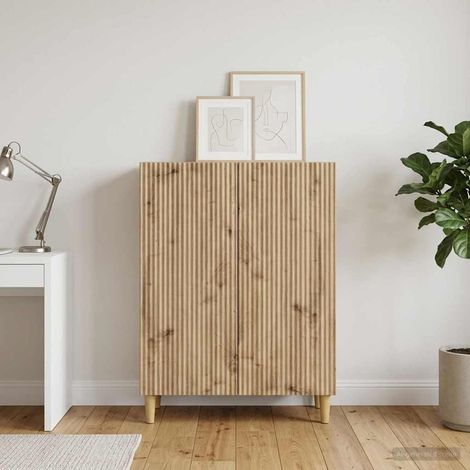 Buffet 2 portes avec étagères, bois d’ingénierie chêne artisanal, 66 x 34,5 x 90 cm - PANGIVO (1/5)