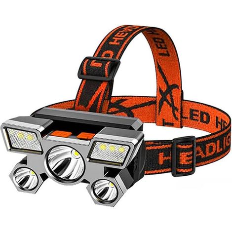 Lampe frontale rechargeable, lanterne de lampe de poche à 7 LED Lampe frontale rechargeable par USB Super lumineuse 4 modes de travail Lampe frontale étanche Lampe de poche d'urgence extérieure,Orange (1/5)
