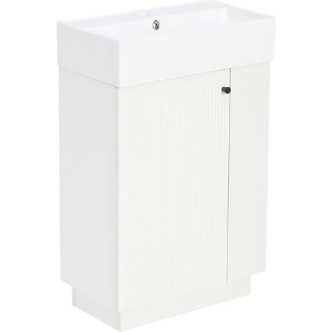 Mueble de baño con lavabo cerámico 55 cm, puerta acanalada y cierre suave, blanco HOMVRA (1/5)