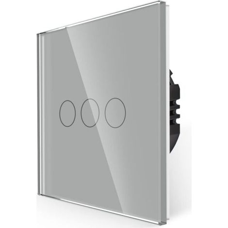 Interrupteur unipolaire, pas de fil neutre nécessaire, interrupteur de contrôle tactile avec panneau en verre gris, interrupteur mural moderne avec rétroéclairage LED, 3 boutons 1 voie (1/5)