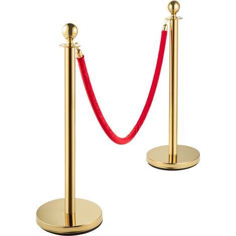 Lot de 2 Poteaux de Contrôle de File d'Attente Ronds Dorés, Séparateurs à Cordes en Acier Inoxydable, avec 3 Cordes Velours Rouges 1,5M (Lot de 4) (1/5)