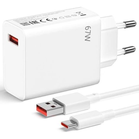 Chargeur rapide 67 W + câble USB-C 1 m 6 A pour Xiaomi Redmi 13C, Redmi Note 13 4G/5G, Redmi Note 13 Pro 4G/5G, Note 13 Pro+ 5G (1/4)