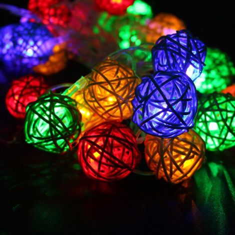 Guirlande Lumineuse Boules Rotin - 40 LED Blanc Chaud - 16,4 Pieds (5 m) - Alimentée par Piles - Pour Intérieur Extérieur Décoration Fêtes (1/5)