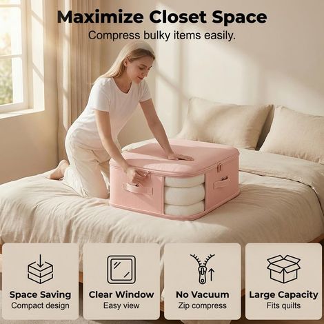 Sacs de compression - Sacs de rangement sous vide - Fermeture éclair et valve hermétique pour les voyages et la maison Conception à double fermeture éclair peu encombrante pour vêtements, linge de (1/5)