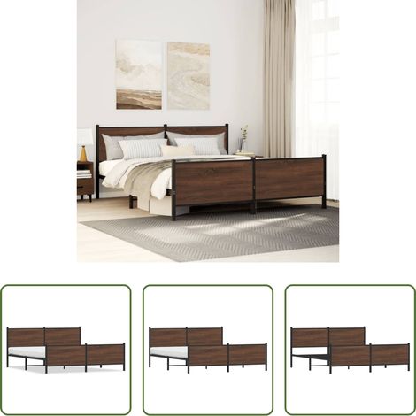 Metallbettgestell - Metallbett ohne Matratze Braun Eichen-Optik 193x203 cm (1/5)