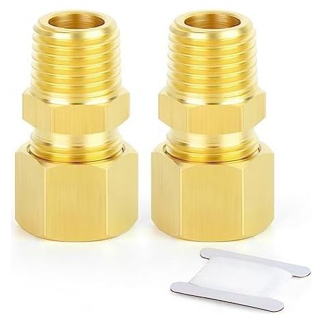 Lot de 2 Raccords, Tube compression 6 mm, Laiton, Filetage BSP 1/4", Usage industriel (1/5)