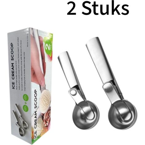 Ensemble de 2 cuillères à glace en acier inoxydable - Antiadhésives et à ressort - Pour desserts et fruits - Grande et petite tailles - Finition lisse comme un miroir - Coffret cadeau de luxe (1/5)