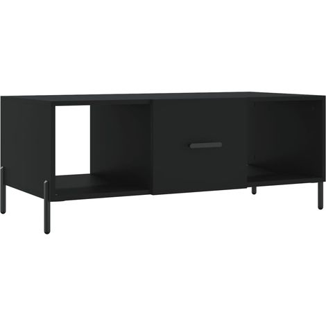 Table basse avec tiroir design moderne 102 x 50 x 40 cm bois d'ingénierie noir et fer DEC039599