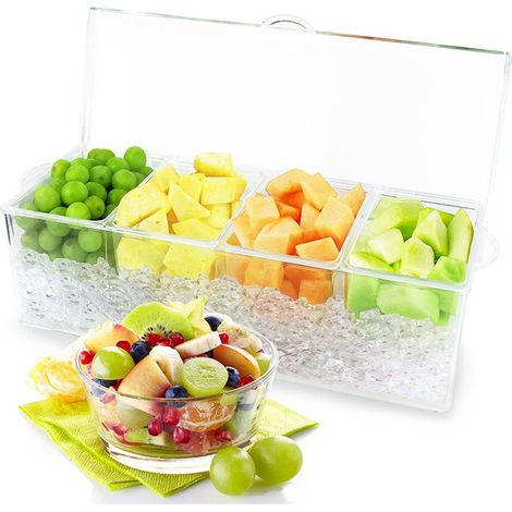Grand distributeur de condiments transparent sur glace avec récipients et couvercle – Compartiments de service sans BPA et plateau en plastique – Distributeur réfrigéré – Contenance totale : 2,3 L (1/5)