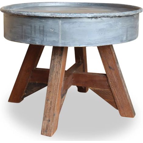 Table basse ronde bois massif recyclé et métal galvanisé Pury (1/5)