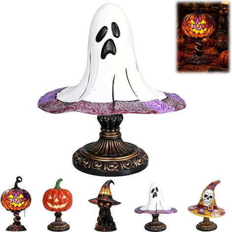 Lampe de table citrouille d'Halloween en verre teinté, style Tiffany, style gothique vintage, en résine, alimentée par USB (L047) (1/5)