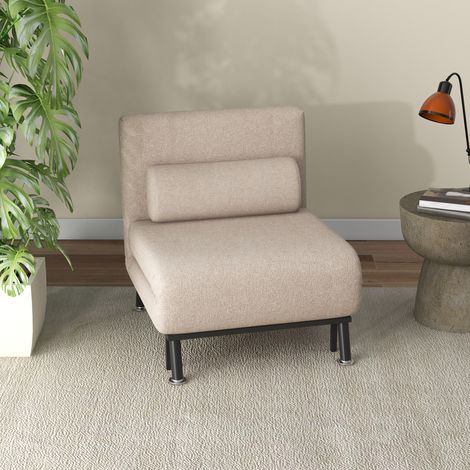 Fauteuil convertible en lit, inclinable pliable aspect lin, dossier réglable, 75 x 70 x 75 cm, beige (1/5)