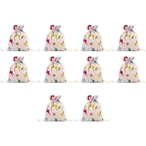 Lot de 10 sacs à cordon colorés en forme de cerf des neiges, avec poches, parfaits pour les fêtes et les cadeaux de Noël.-10X14cm (1/3)