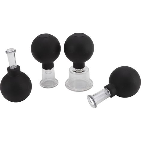 4-teiliges Schröpfset aus Glas mit schwarzen Silikonkugeln zur Massage mit Vakuumsaugfunktion für die Gesichtshaut (1/5)