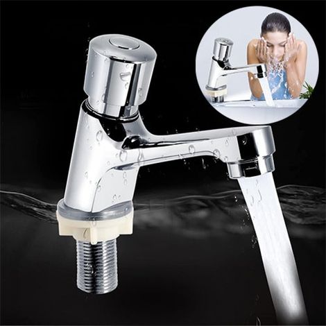 Robinet poussoir temporisé eau froide, lavabo salle bain (1/5)