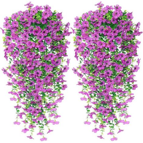 Flores artificiales colgantes，4 piezas，flores artificiales de aspecto natural，76 cm de largo，flores artificiales，decoración de bodas (morado) (1/5)