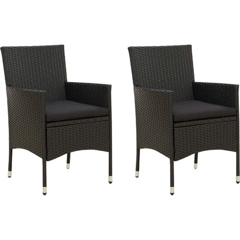 Gartenstühle mit Sitzpolster 2 Stk. Poly Rattan Schwarz