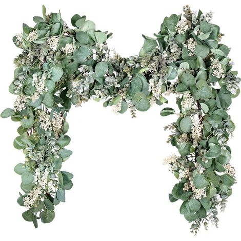 Künstliche Eukalyptus Girlande 2m mit weißen Blüten, Deko für Hochzeit & Frühling (1/5)